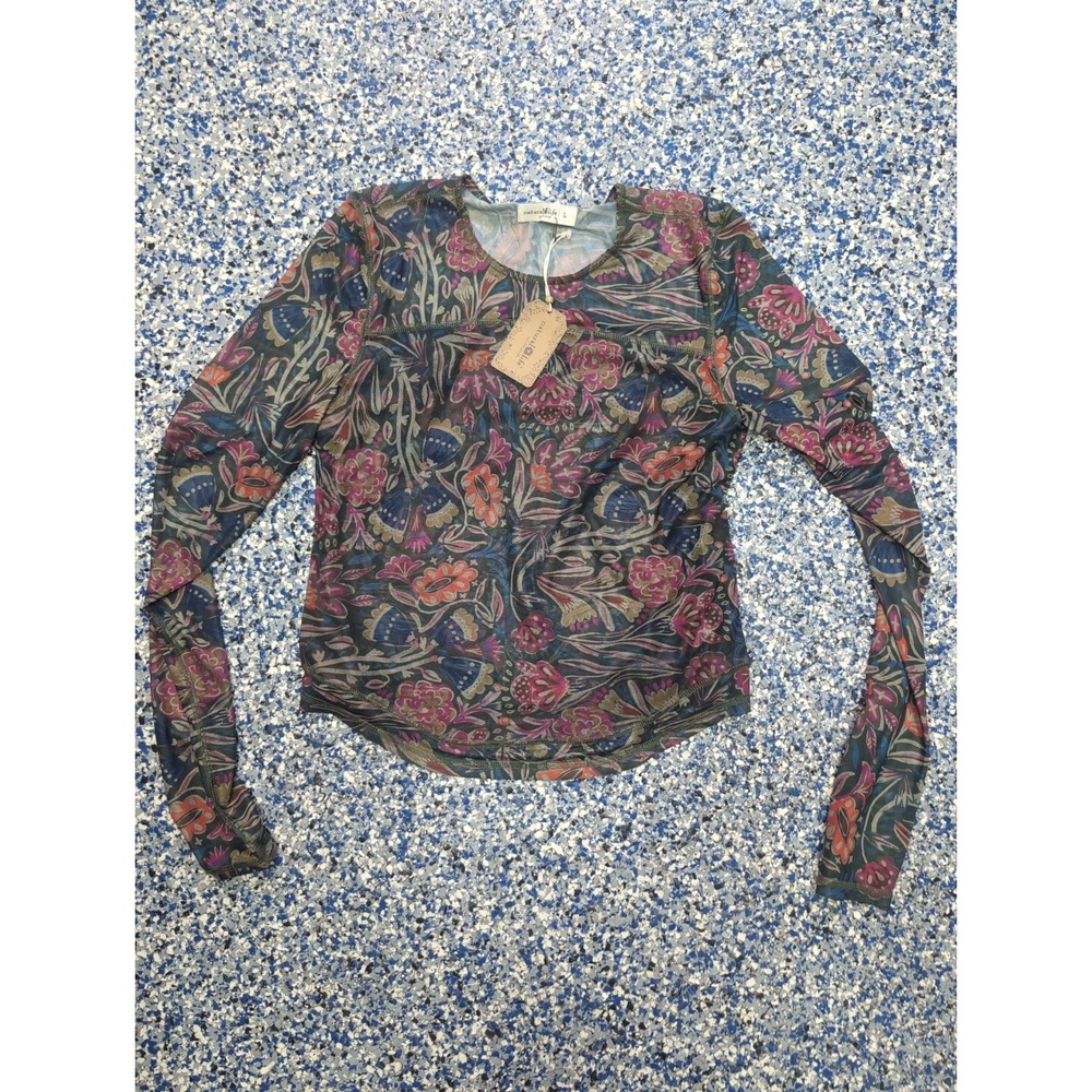 Natural Life Top Womens Large Floral Paisley Long Sleeve Sheer Mesh Hippie W/Tag